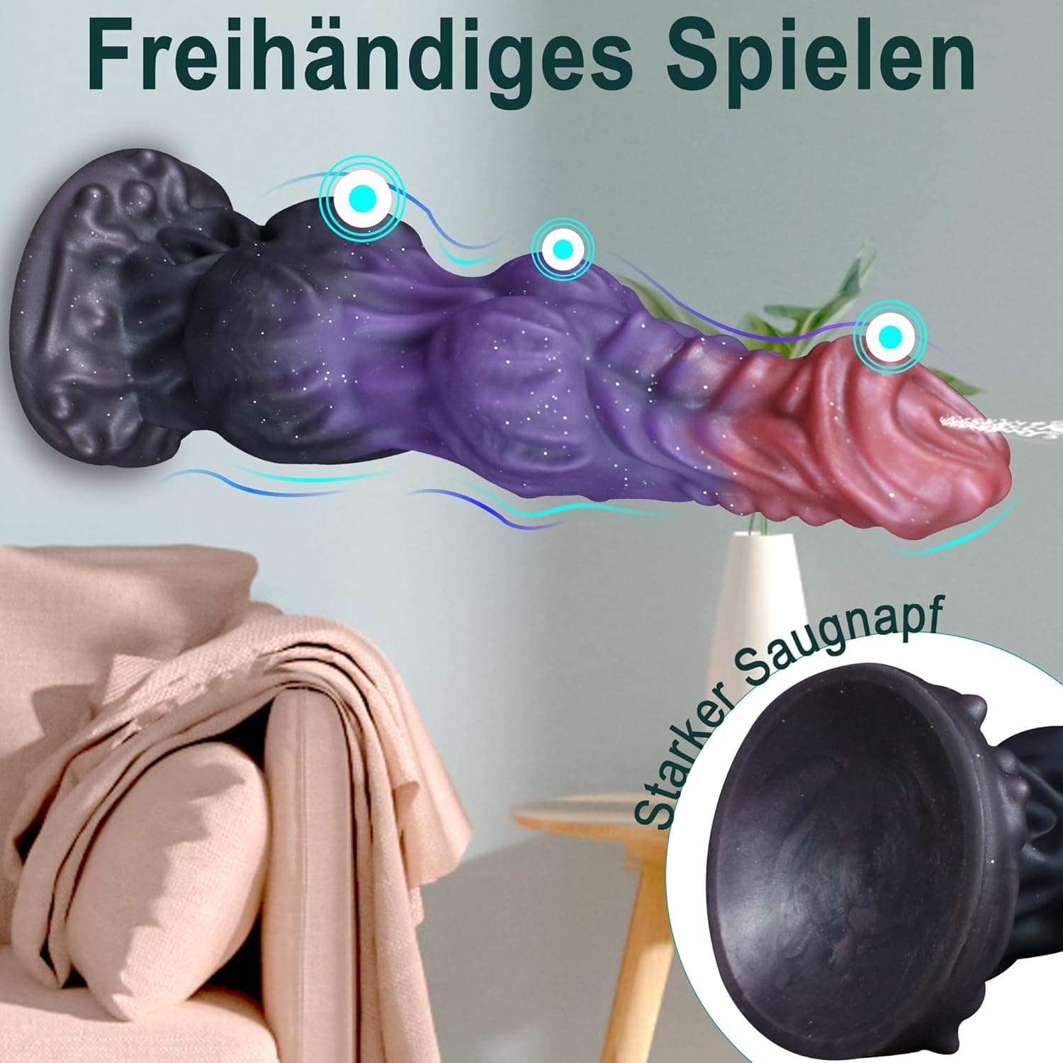 Spritz Dildo Fantasy Alien Dildo Knoten Cum Pferde Horse Dildo mit Spritzfunktion Saugnapf Spritzdildo Monster Tier Squirting Silikon Anal Dildo Groß mit Abspritzen Diloschwanz für Frauen Männer XXL