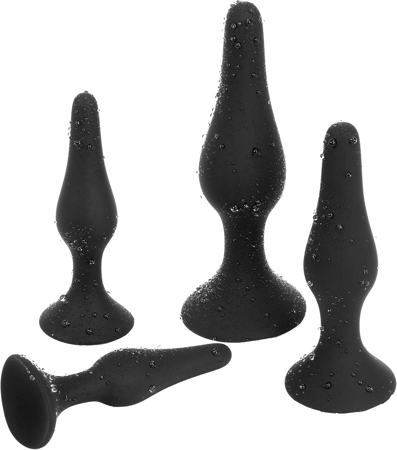 4x Anal-Plug mit starkem Saugnapf, Lust-Set für Sie und Ihn, flexibel glattes Sexspielzeug, Silikon Butt Plug: S + M + L + XL, Dildos Schwarz
