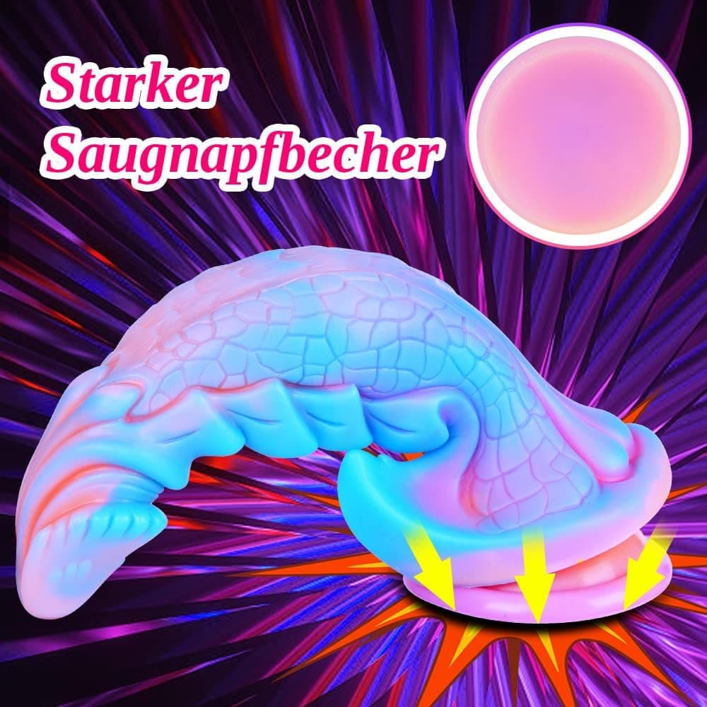 25cm Riesen Fantasy Dildo von Monster mit großem mit saugnapf, Silikon Drachen XL Analplug Flexibler G Punkt Langdildo Erwachsener Penis für Frauen und Männer Blau