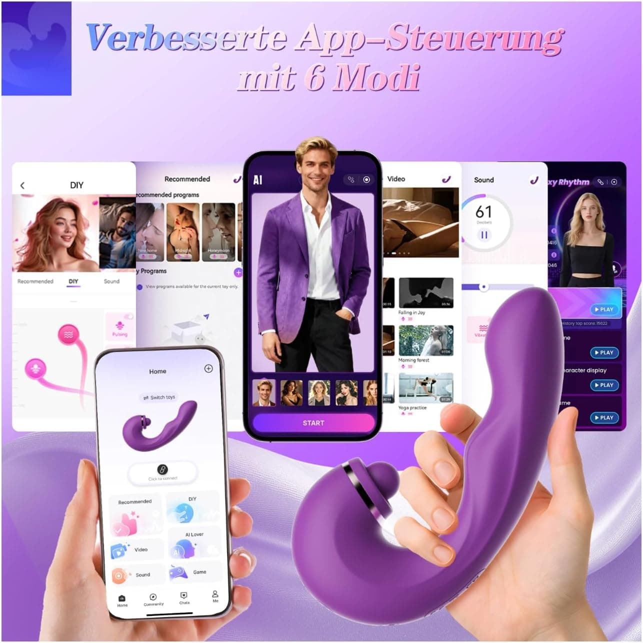Vibrator für Klitoris und G-punkt - Vibration für Frauen Flattern &amp; Pulsieren Stimulator Sex Spielzeug für die Frau, 3IN1 Silikon Erotik Butterfly Dildo Vibratorensets für Frauen Paare 5x5x10 modi,APP
