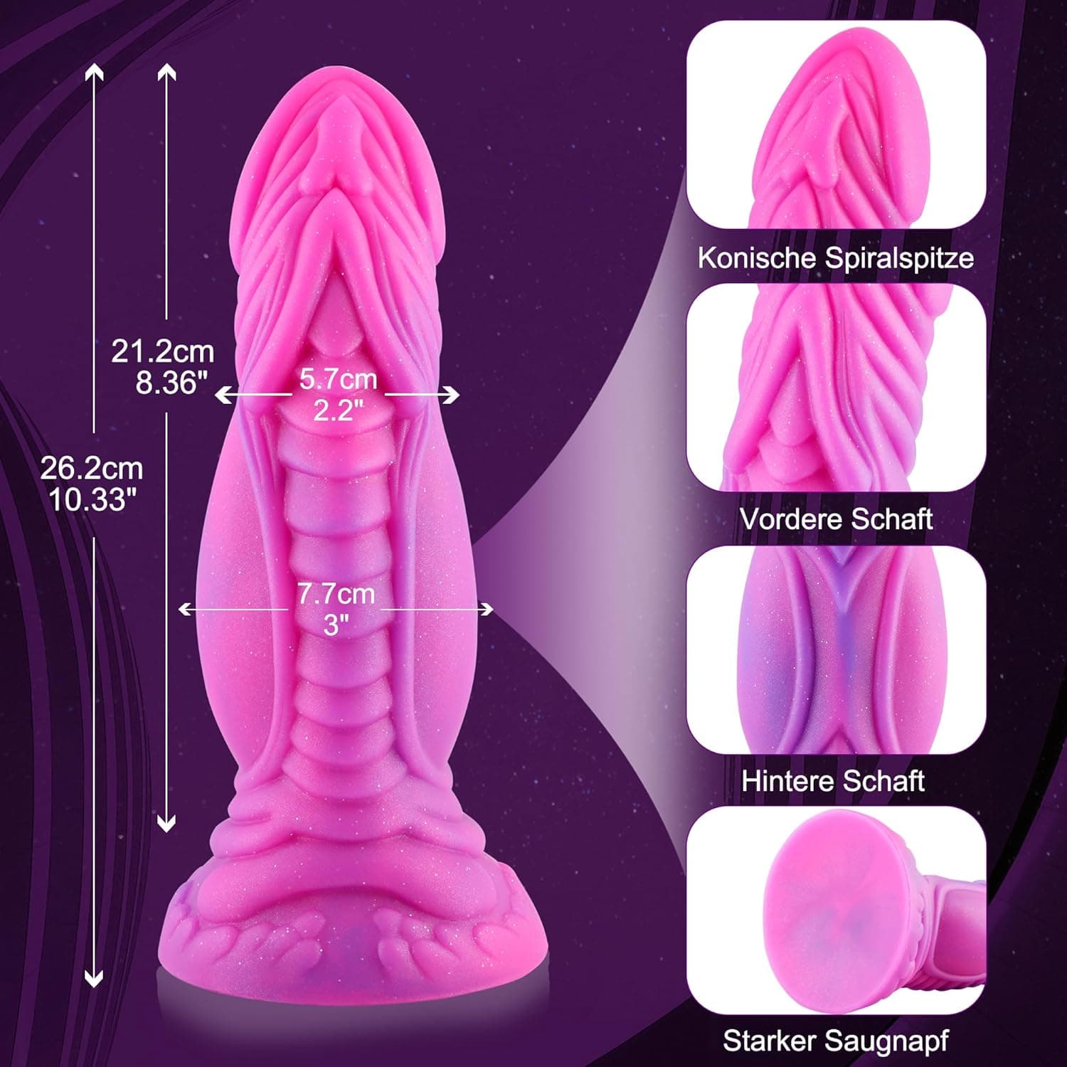 Hismith Realistischer Dildo, mittelgroßer lila Sternendildo, 8 Zoll gebogener Silikondildo mit Saugnapf, Dildo für Frauen und Männer, Sexspielzeug