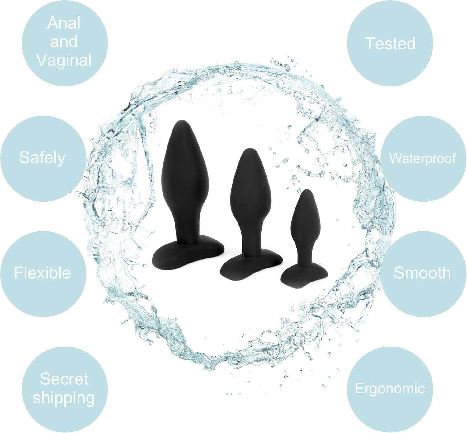 Silikon Anal-Plugs mit Standfuß, 3er Set: Ø 30, Ø 40, Ø 45 mm für atemberaubende Höhenflüge, Butt Plug in Schwarz