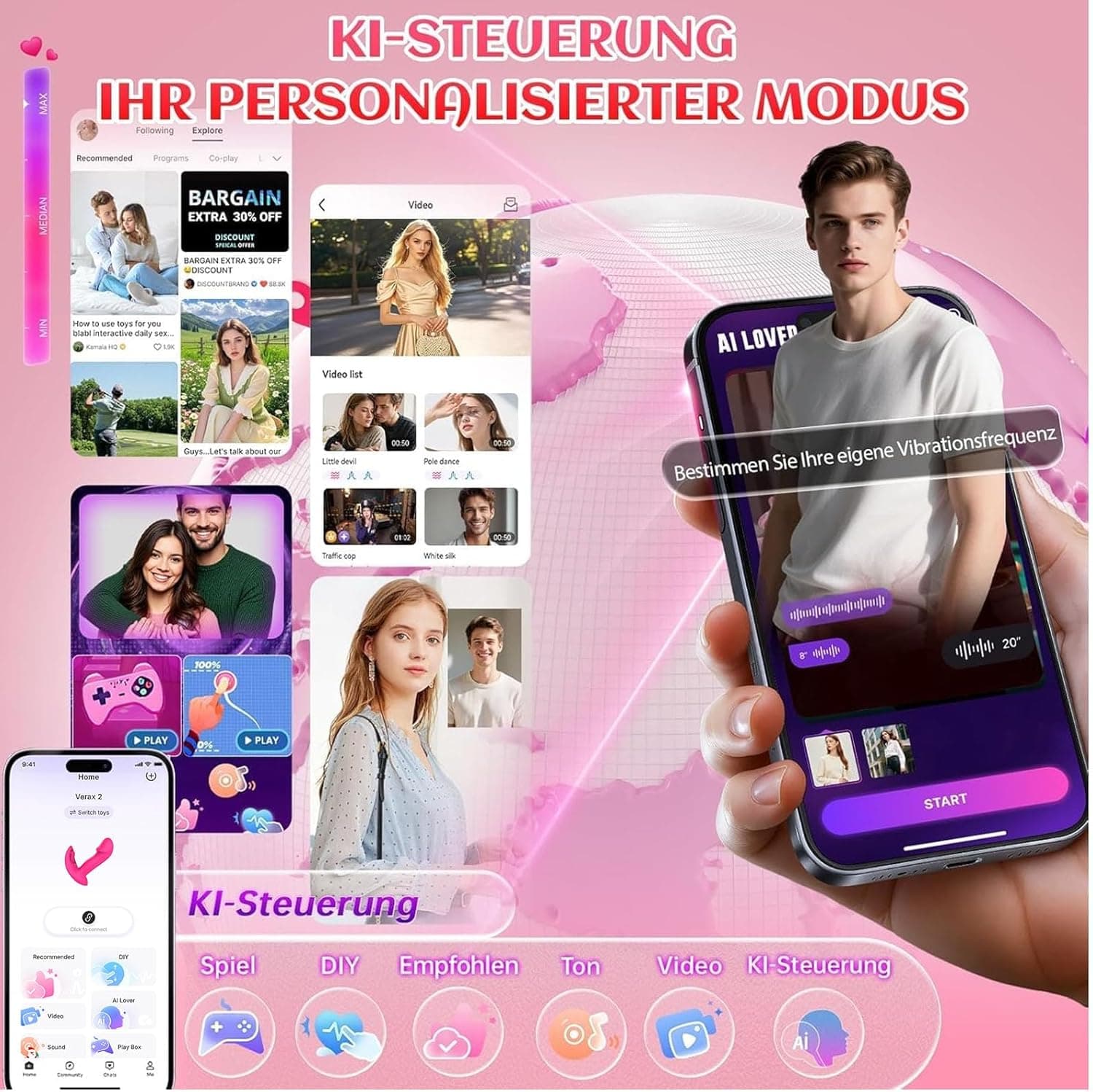 Sex Spielzeug für die Frau Paare AI-Sync Vibrator, Dildo Vibration für Frauen mit 9 Schwing- &amp; 9 Vibrations Hohlform Vibratorensets für Frauen Klitoris &amp; G-Punkt Sexspielzeug, Sex Toyset für Woman