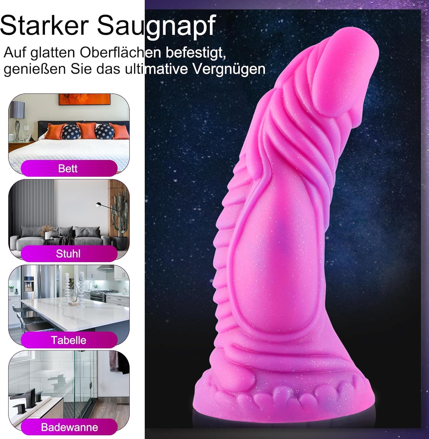 Hismith Realistischer Dildo, mittelgroßer lila Sternendildo, 8 Zoll gebogener Silikondildo mit Saugnapf, Dildo für Frauen und Männer, Sexspielzeug