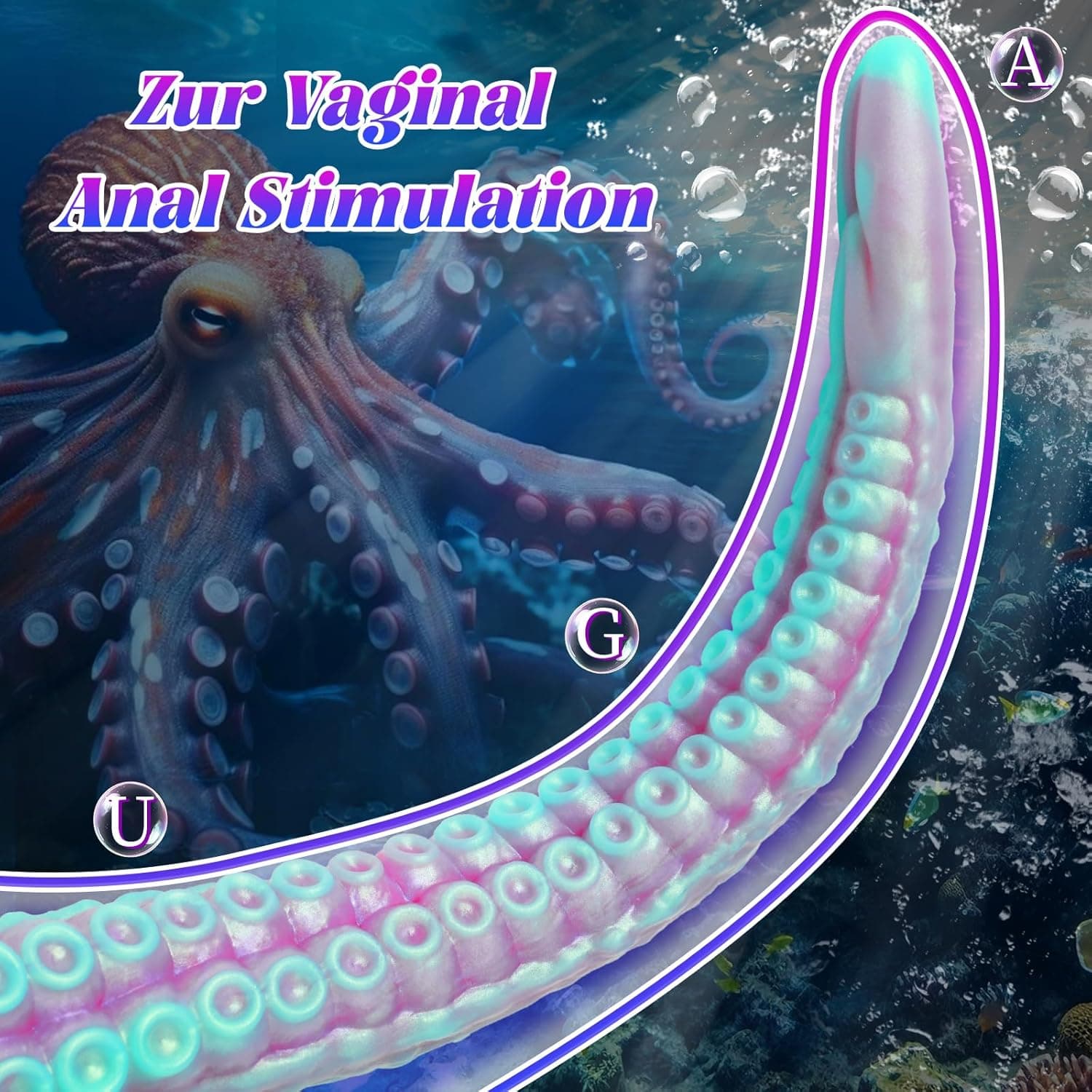40CM Flüssiges Silikon Dildo Monster Fantasy Dildo mit Starkem Saugnapf Realistischer Oktopus-Tentakel Dildo für Sie G-Punkt Anal Plug Erotik Sexspielzeug für Männer Frauen Paare(LilaBlau)