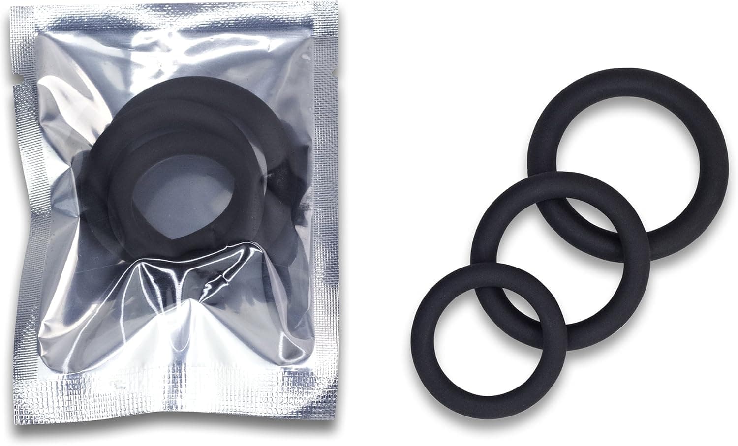 AMORADO Penisringe aus Silikon – Mega Sexspielzeug für Männer zur Potenzsteigerung - Cockring 3 er Set für eine längere und prallere Erektion – mit Samtbeutel - Schwarz, 3 Größen XL