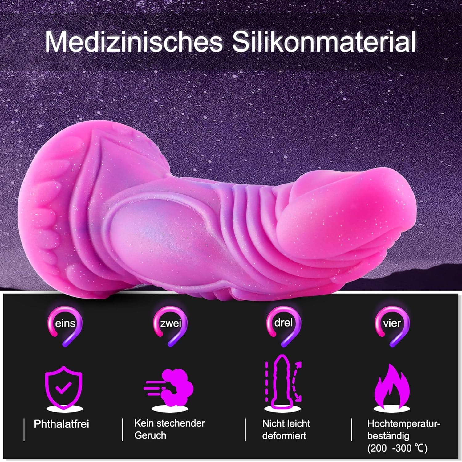 Hismith Realistischer Dildo, mittelgroßer lila Sternendildo, 8 Zoll gebogener Silikondildo mit Saugnapf, Dildo für Frauen und Männer, Sexspielzeug