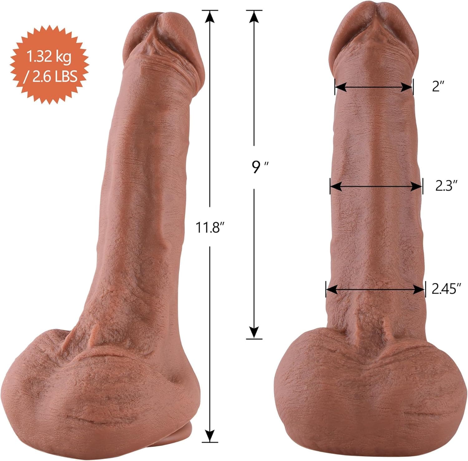 Hismith 11.8 Inch Dual-Density Silicone Dildo, 9 Inch Insertable Length with Removable KlicLok System, L Size - Amazing Series