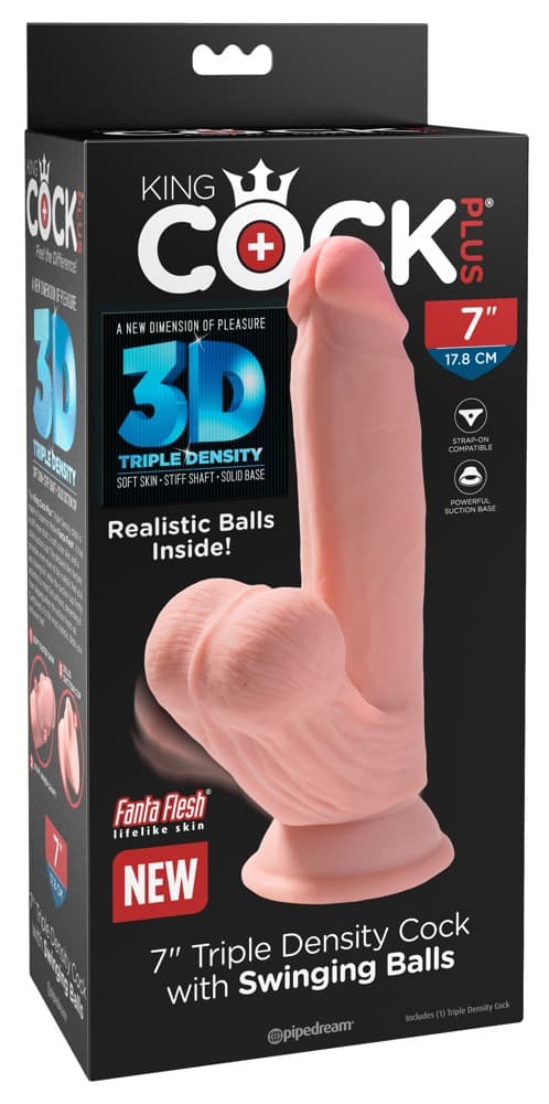 Dildo „Triple Density Cock with Swinging Balls“, hyperrealistisch mit schwingend