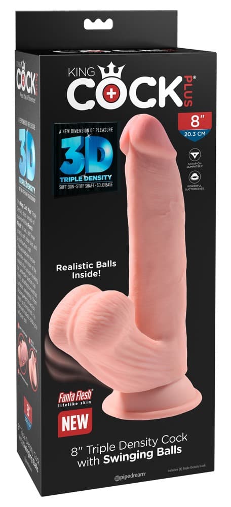 Dildo „Triple Density Cock with Swinging Balls“, hyperrealistisch mit schwingend