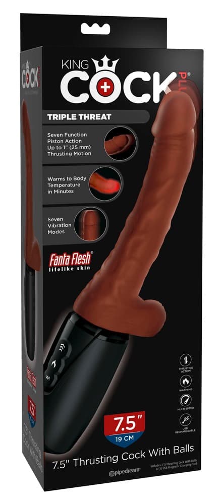 Stoßvibrator „7,5“ Thrusting Cock with Balls“ mit Wärmefunktion, 7 Vibrationsmod