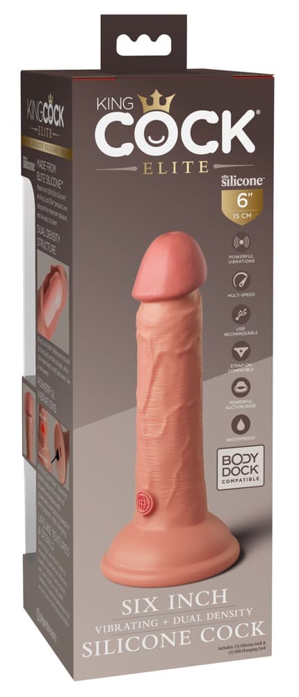 Naturvibrator „6“ Vibrating + Dual Density Silicone Cock“ mit extra starkem Saug