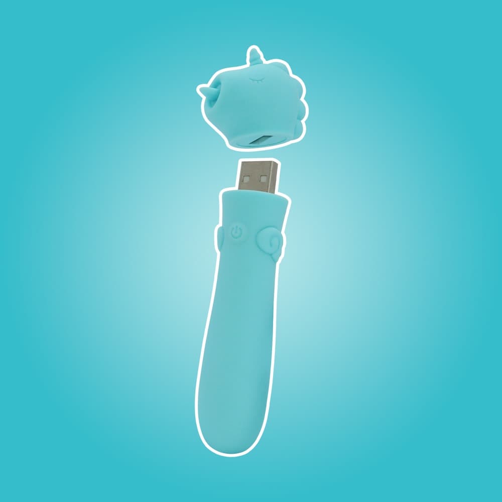 Minivibrator mit USB-Stecker unter’m Einhorn-Köpfchen