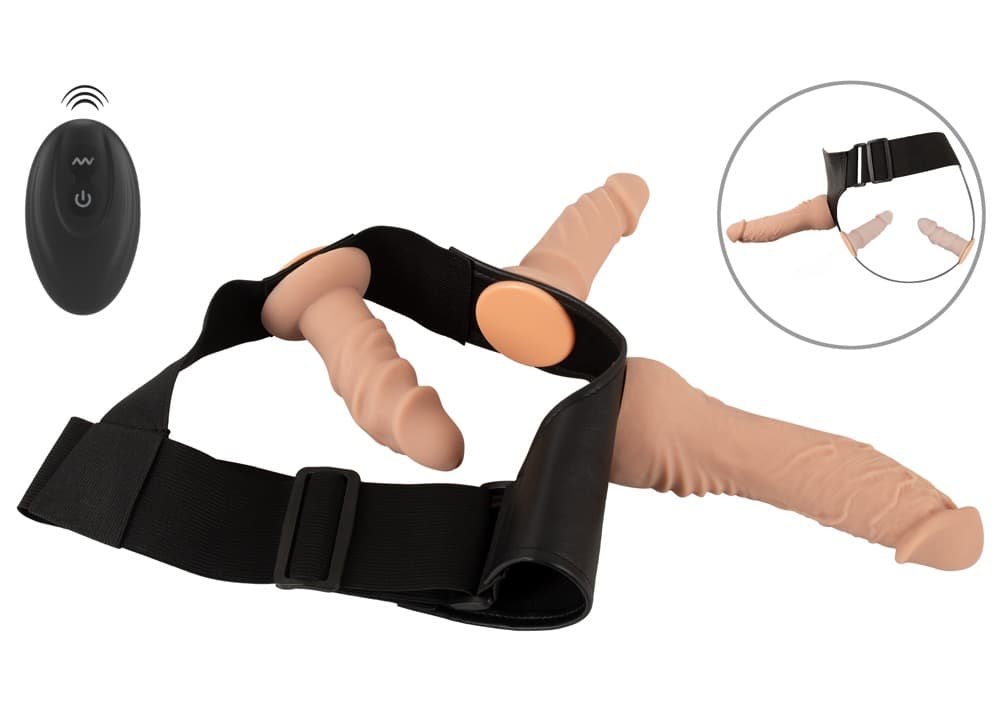 4-teiliges Strap-on-Set inklusive RC-Vibrator und 2 Dildos
