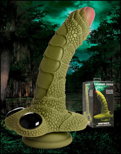 Creature Cocks Swamp Monster Green Scaly Silicone Dildo