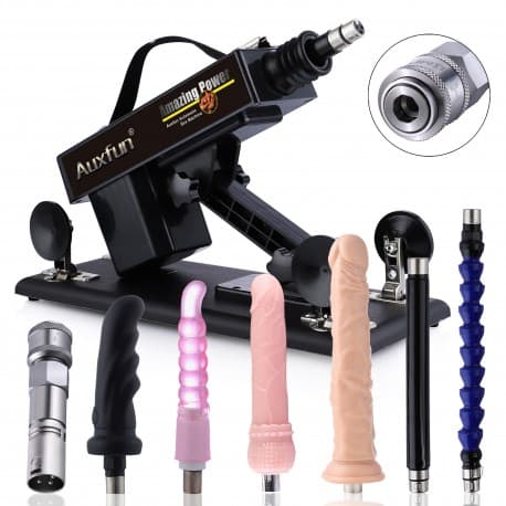 Auxfun Sex Machine Love Machine, Auto Thruting Dildo with 3 XLR Connector with 7 Attahcments